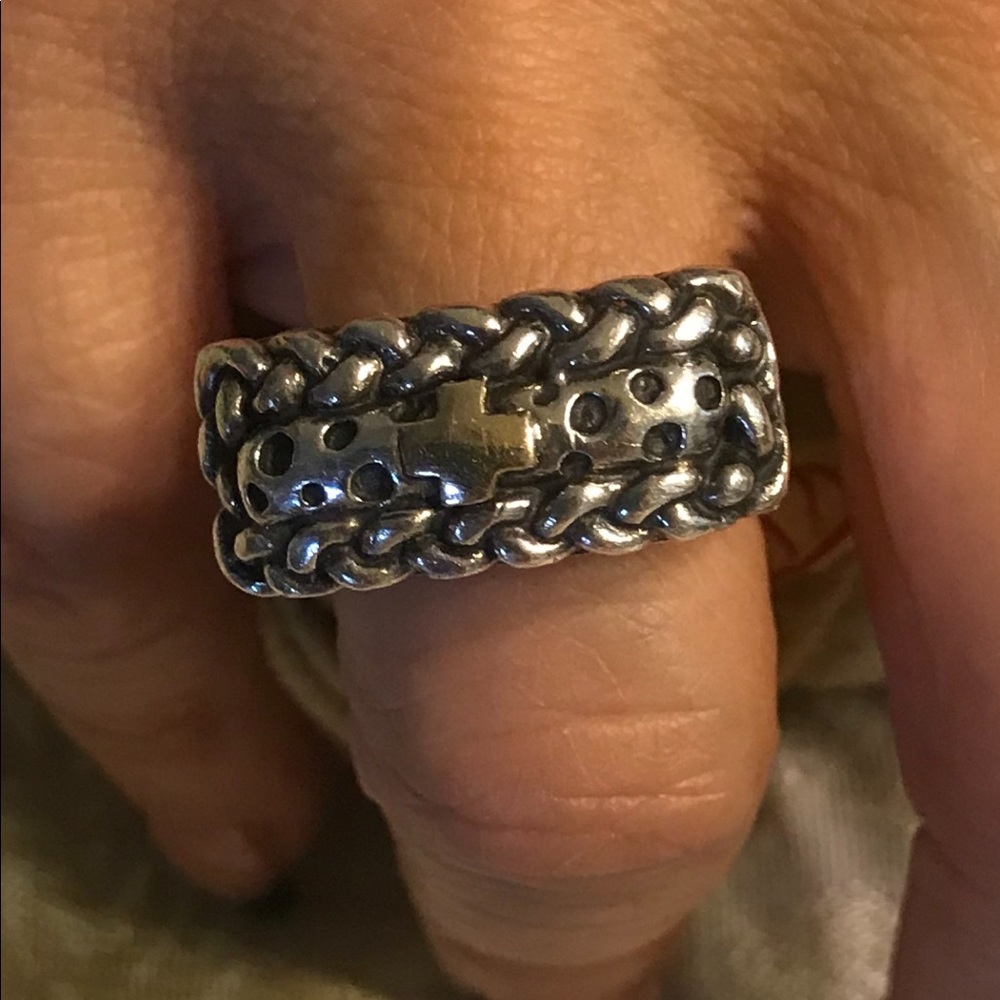 Dian Malouf sterling silver ring with a gold cross